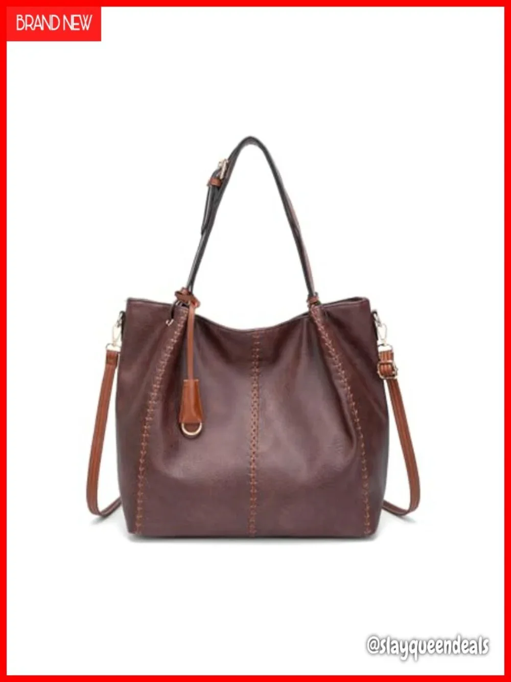 Vintage PU Leather Hobo Shoulder Bag with Rivet Detail